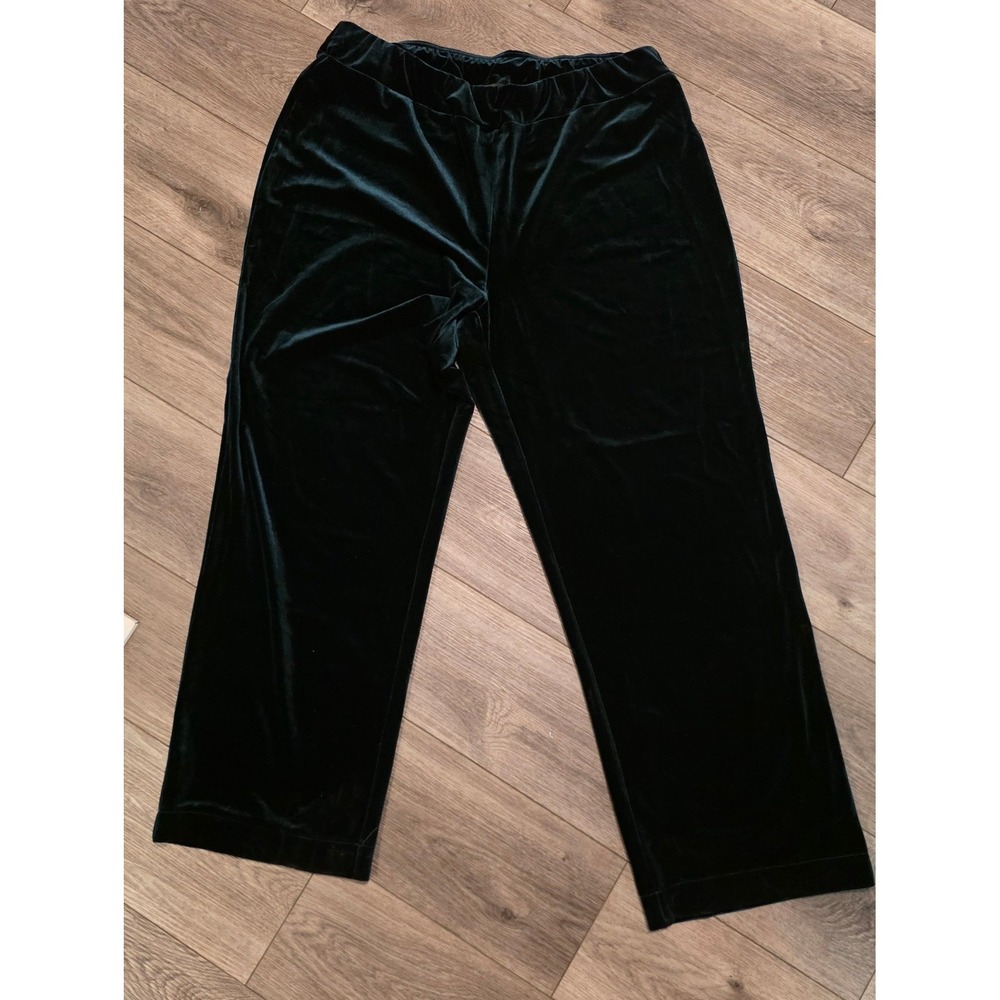 Ellos Women 20 Velvet Wide Leg Pants dark Green Elastic Waist Stretch Trousers